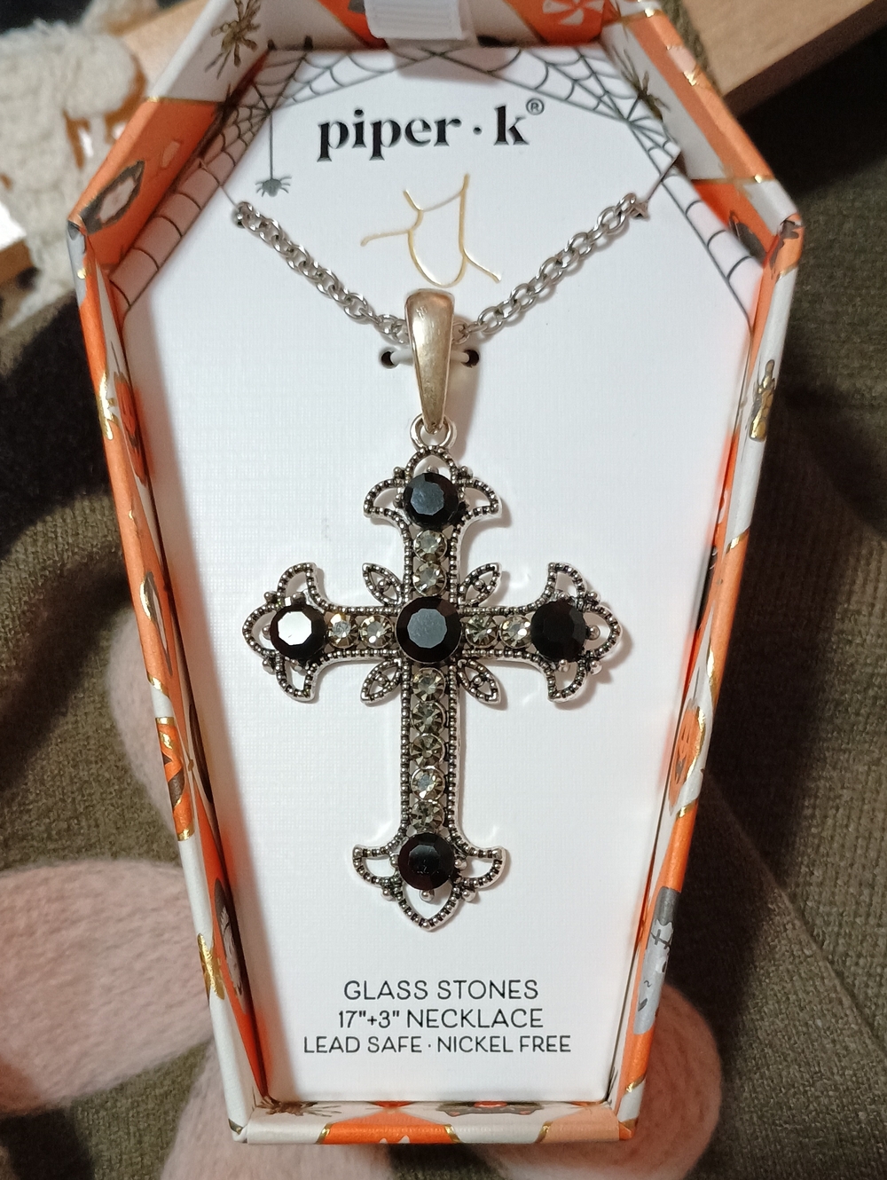 NWT Piper K Gothic Cross Necklace In Collectible Halloween Coffin Box